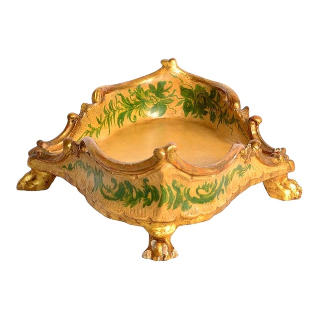 1950s Giltwood Neoclassical Florentine Wood Box Acanthus Leaves Claw Feet Italy For Sale