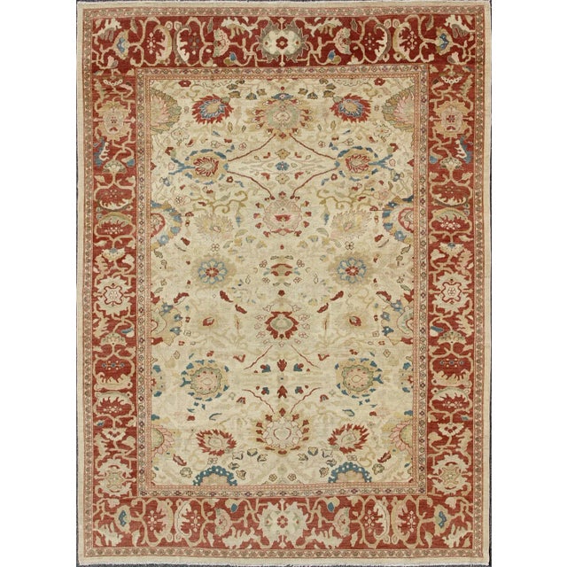 Large Vintage Persian Sultanabad Rug With All-Over Design in Ivory Background For Sale - Image 13 of 13