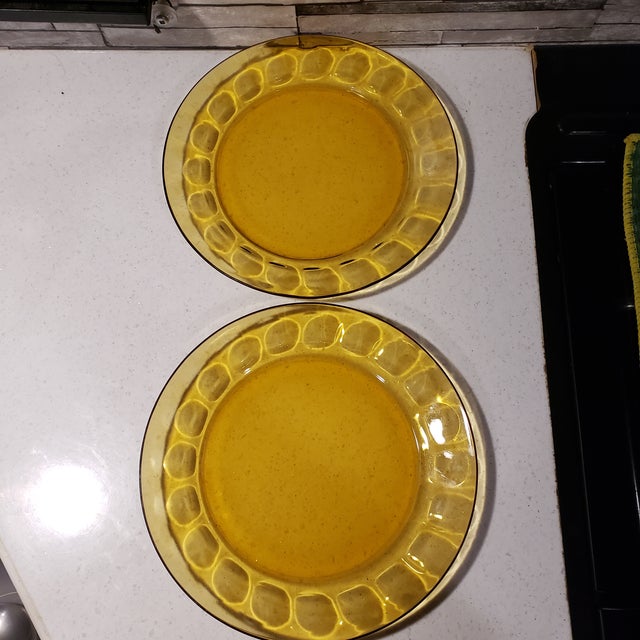 1970s Arcoroc France Clear Amber Salad Glass Plates A Pair Chairish
