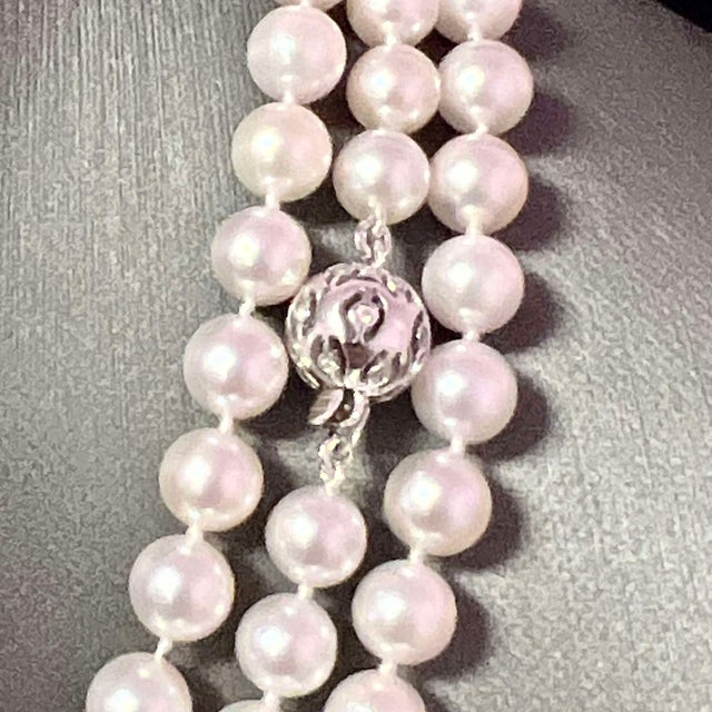 Natural Akoya Pearl Diamond Necklace 49" 18k White Gold 7 mm Certified For Sale - Image 12 of 13