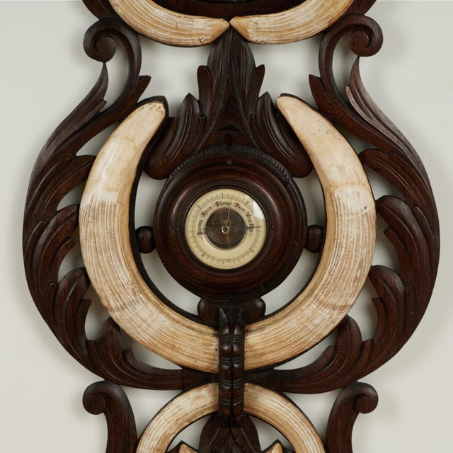 Antique English Carved Wood and Tusk Wall Barometer For Sale In West Palm - Image 6 of 10