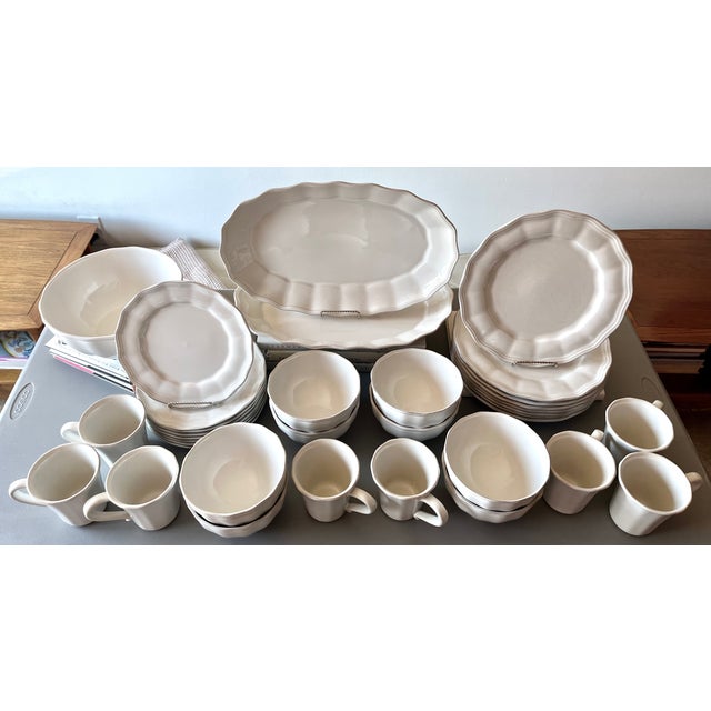 Antique White "Charlotte" Portugal Faience Dinnerware-8 Place Settings + Serving-Set 36 For Sale - Image 8 of 8