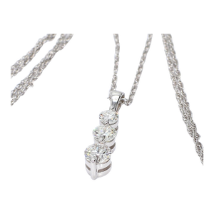 18k White Gold Three-Stone Diamond Pendant on Chain