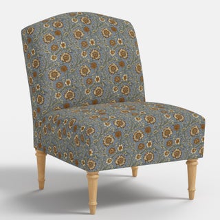 Ashburn Chair in Seus Jacobean Dusty Blue Floral For Sale