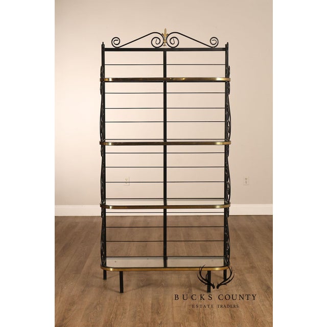 Black Morecraft French Country Style Wrought Iron And Glass Étagère For Sale - Image 8 of 18