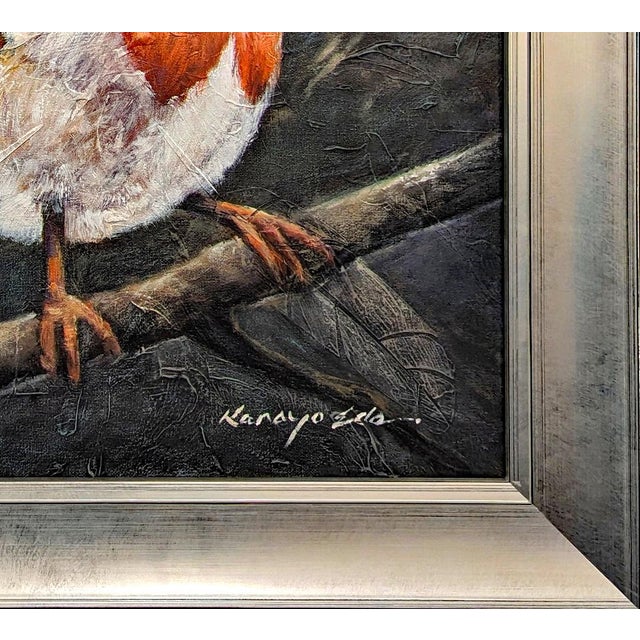 Framed Textured English Finch Bird Art Painting on Canvas. For Sale - Image 4 of 7