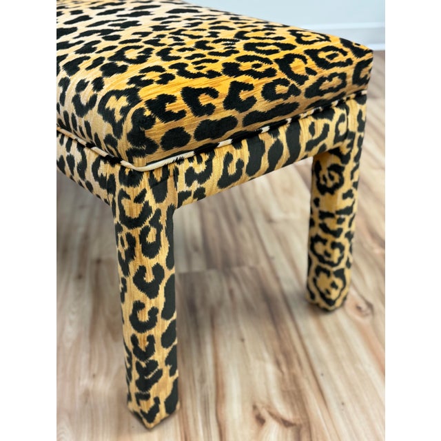 Yellow Vintage 1980's Tufted Parsons Bench W/ Velvet Leopard Print Upholstery For Sale - Image 8 of 8