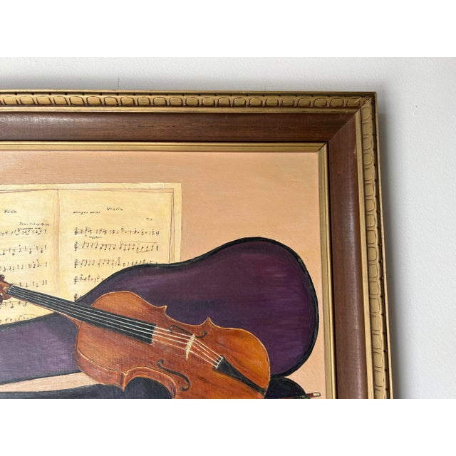 1960s 1960's Betty Pletzner Violin Music Instrument Impressionist Oil Painting, Framed For Sale - Image 5 of 13