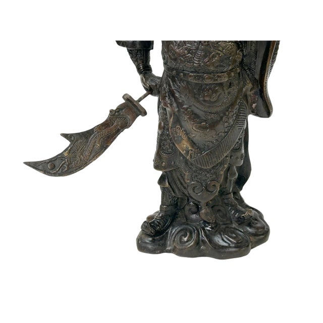 Vintage Bronze Color Metal Guan Yu Zheng Fei General Quan Statue For Sale - Image 10 of 15