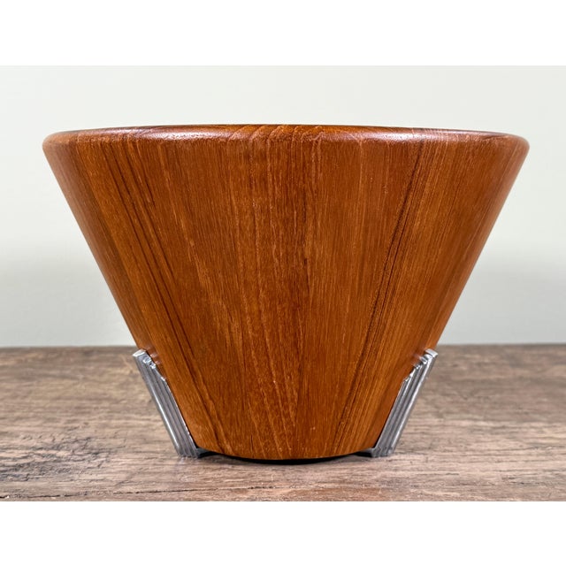 Wood Mid Century Modern Georges Briard Teak Wood Bowl With Silverplate Feet For Sale - Image 7 of 11