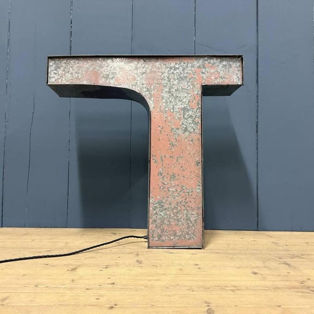 Large Zinc Letter T with Lighting from America For Sale - Image 4 of 18