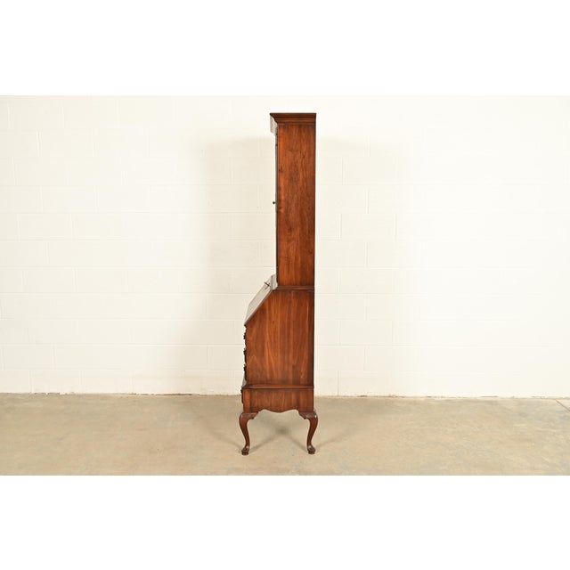 Ethan Allen Georgian Cherry Wood Bureau With Drop Front Secretary Desk and Bookcase Hutch, Circa 1970s For Sale - Image 11 of 14