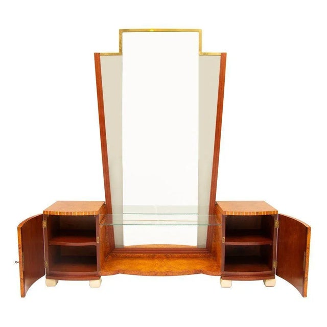French Art Deco Birds Eye Maple Dressing Table with Illuminating Mirror, 1930s For Sale - Image 3 of 11