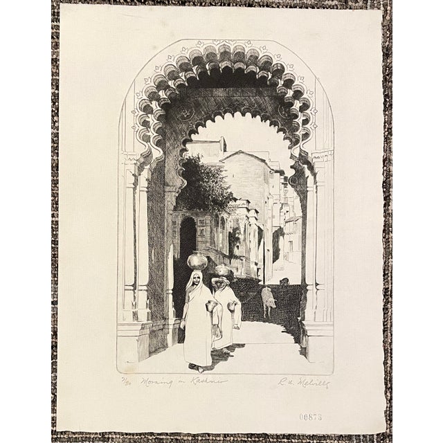 1970s RW Melville " Morning in Kashmir" etching on paper, pencil signed, titled and numbered 2 of 50.