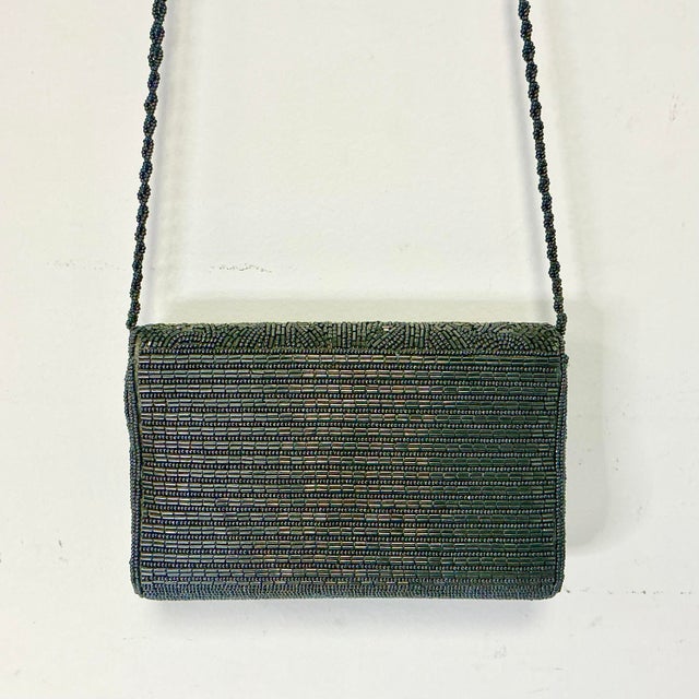 1980s Vintage Art Deco Hollywood Regency Hand Beaded Platinum Gray Evening Handbag Clutch For Sale - Image 10 of 12