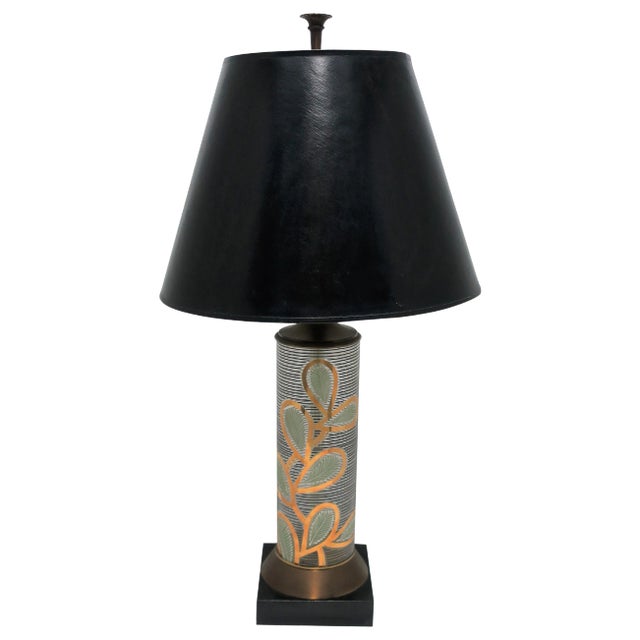 Midcentury Modern Black Gold Glass Brass Table Lamp Organic Modern Design For Sale