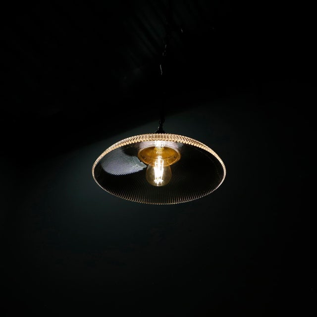 Industrial 1960s Holophane Clear Glass Vintage Industrial Pendant Light For Sale - Image 3 of 5