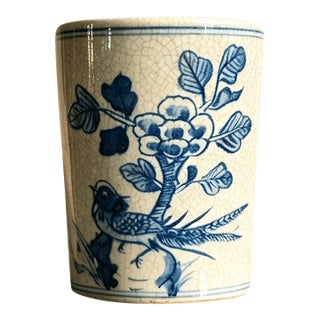 Chinese Ceramic Pot,Blue and White Porcelain Brush Pot Hand Painted Flowers and Birds Pattern For Sale