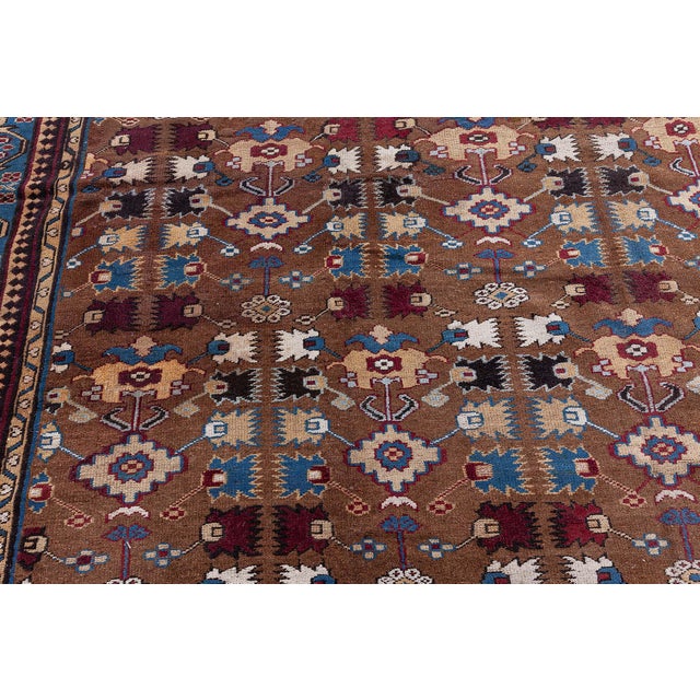 1900 - 1909 Early 20th Century Indian Blue, Red, Brown, Beige Handwoven Wool Rug For Sale - Image 5 of 8