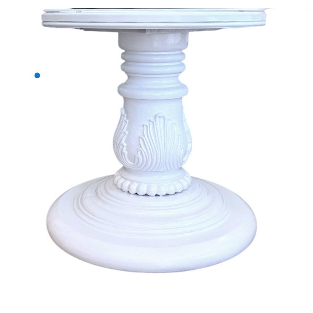 Vintage Carved Wood Pedestal Table With 54" Beveled Glass Top For Sale In West Palm - Image 6 of 6