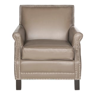 Club Chair With Silver Nailheads in Clay & Espresso For Sale