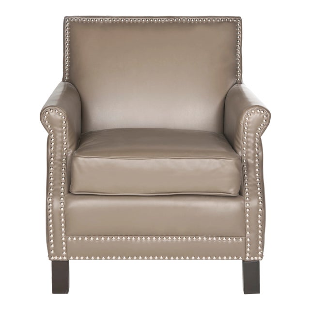 Club Chair With Silver Nailheads in Clay & Espresso For Sale