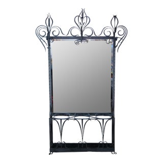 20th Century French Wrought Iron Mirrored Hall Tree For Sale