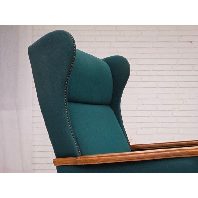 Danish High Back Armchair in Furniture Wool and Oak, 1970s For Sale - Image 17 of 18