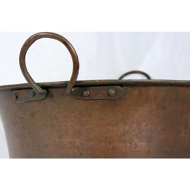 Rustic Large Antique Italian Hand-Hammered Copper Basin with Forged Iron Handles, 19th Century For Sale - Image 3 of 8