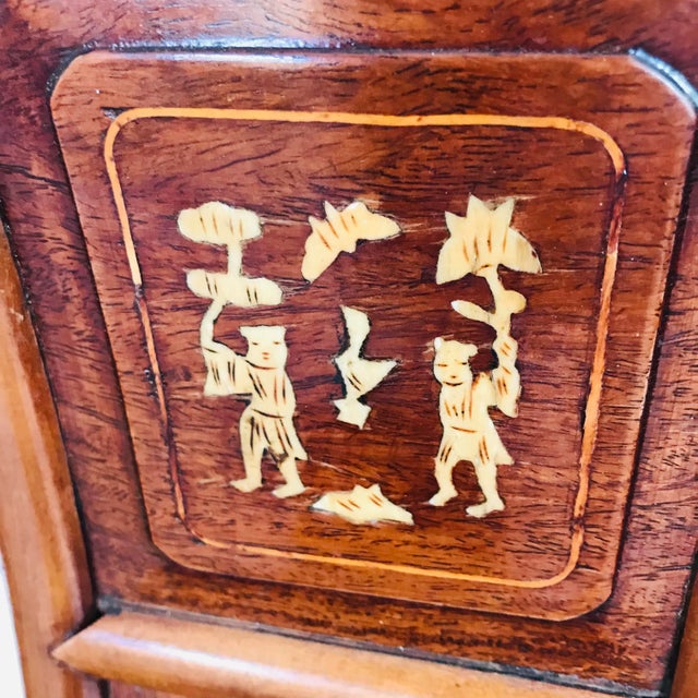 Wood Chinese Qing Dynasty Style Wooden Chair With Carved Ox Bone Inlay For Sale - Image 7 of 9