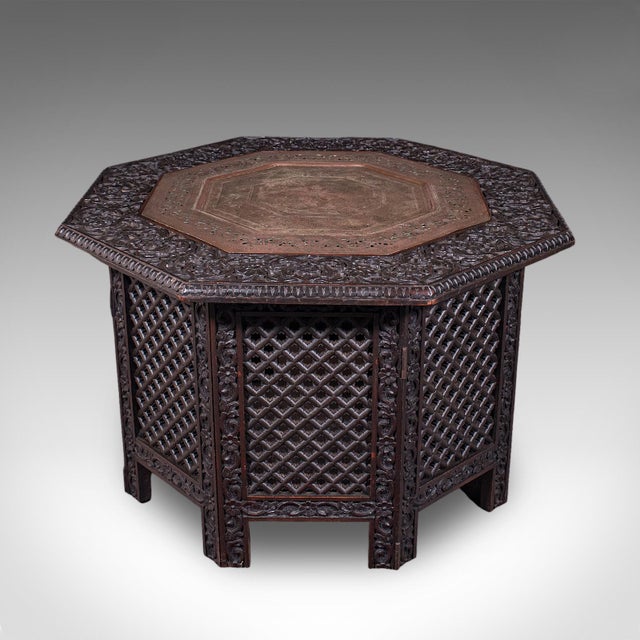 1900 - 1909 Antique Veranda Tea Table, Indian, Copper Inset, Benares, Occasional, Victorian For Sale - Image 5 of 12