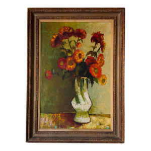 1960s Vintage Impressionist Floral Composition - Still Life Oil Painting by Vargas – Framed