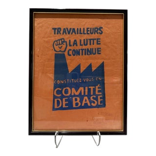 Share Original May 1968 Atelier Populaire Poster Travailleurs La Lutte Continue Framed For Sale