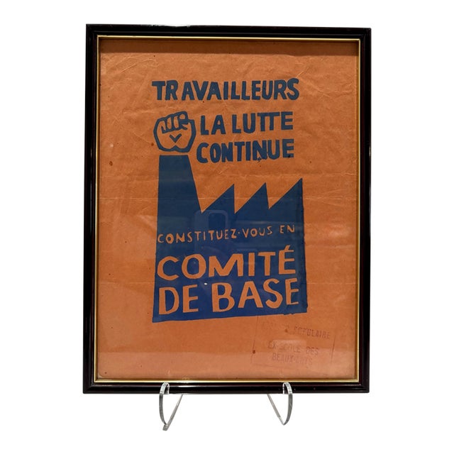 Share Original May 1968 Atelier Populaire Poster Travailleurs La Lutte Continue Framed For Sale