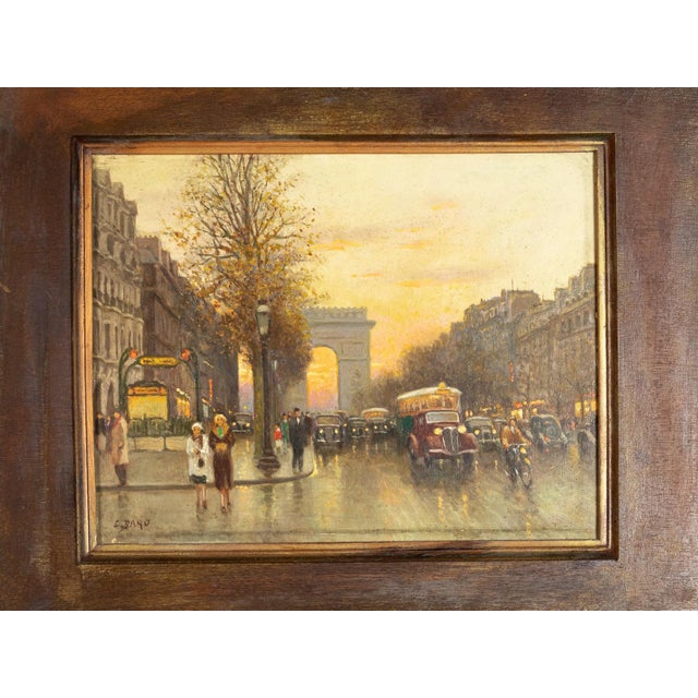 Paris Scene, Arc de Triomphe, Oil Painting on Platex, 20th Century, Framed For Sale - Image 3 of 8