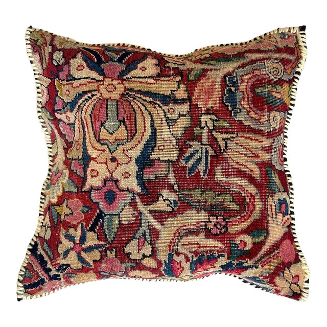 Pillow W/ Antique Persian Rug Fragment, 1'4" X 1'4" For Sale