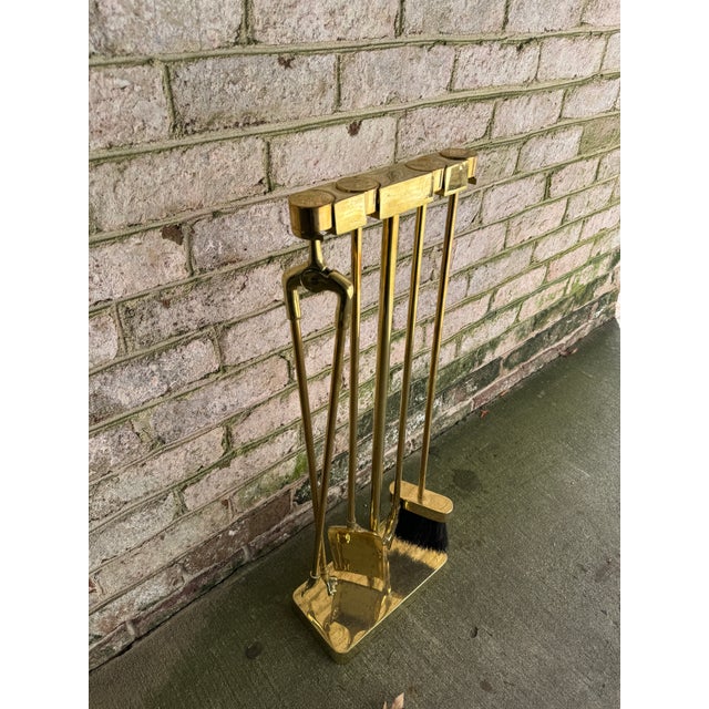 Vintage Modernist Brass Fireplace Tools - 5 Pieces For Sale In New York - Image 6 of 10