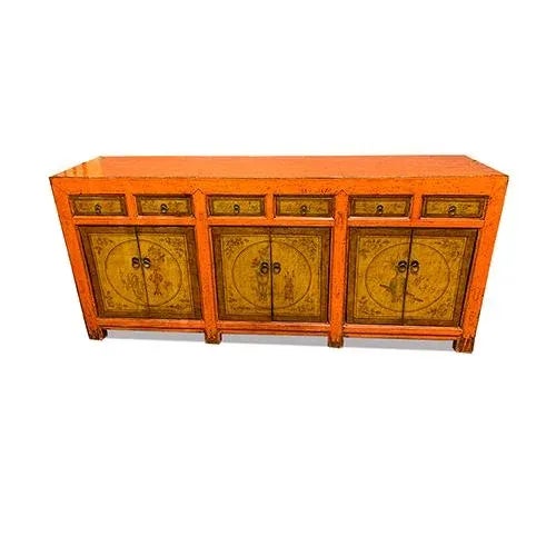 1940s 1940 Asian Hand Painted Mongolian Credenza For Sale - Image 5 of 8
