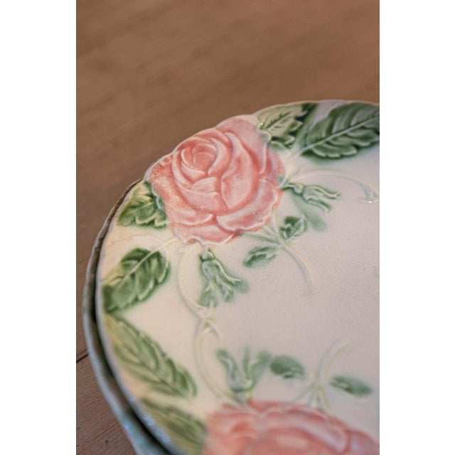 19th Century French 19th Century Majolica Compote and Plates with Roses, Sold Individually For Sale - Image 5 of 7