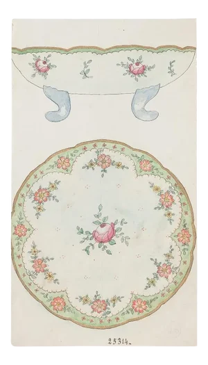 Unknown - Backsplash in Porcelain - Original China Ink and Watercolor - 1890s