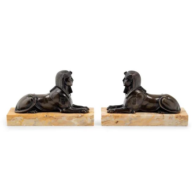 19th Century Antique 19th Century French Grand Tour Bronze Models of the Sphinx Mounted on Siena Marble Plinths - A Pair For Sale - Image 5 of 6