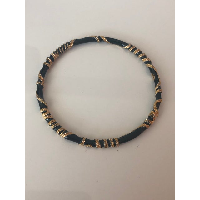 Metal 1980s Joan Rivers Black Enamel & Gold Rope Bangle Bracelet For Sale - Image 7 of 7