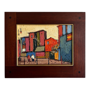 Vintage Oil Painting Abstract Street View With Bright Colors by Rodolfo Jara