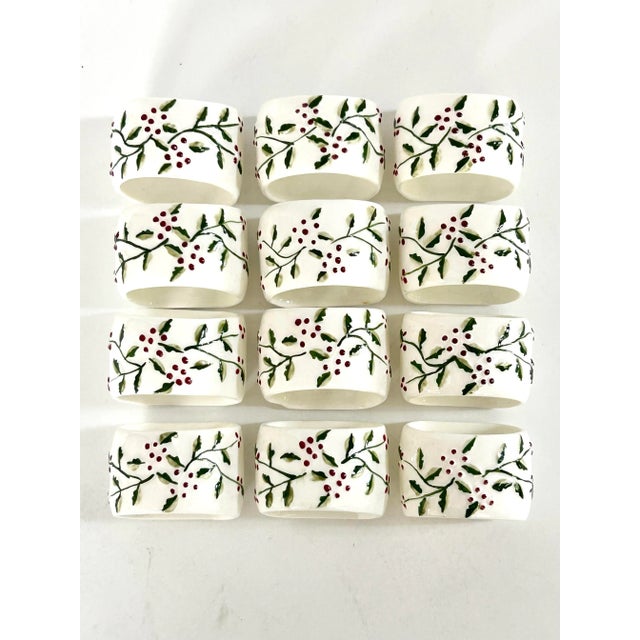 1970s Vintage Fine Bone China Holly & Berry Christmas Napkin Rings, Set of 12 For Sale - Image 5 of 10