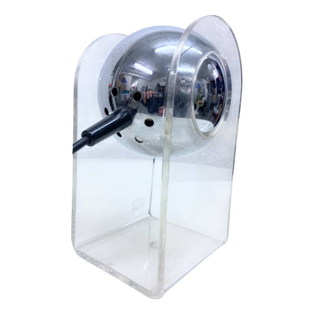 Small Space Age Table Lamp in Acrylic and Chrome Ball Lamp, 1970s For Sale