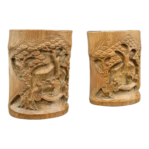 1930s Pair of Vintage Chinese Bamboo Brush Pots