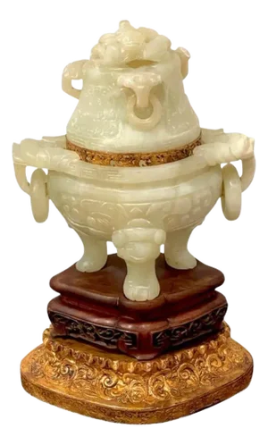 Chinese Carved Green Quartz Censor, Now as a Lamp