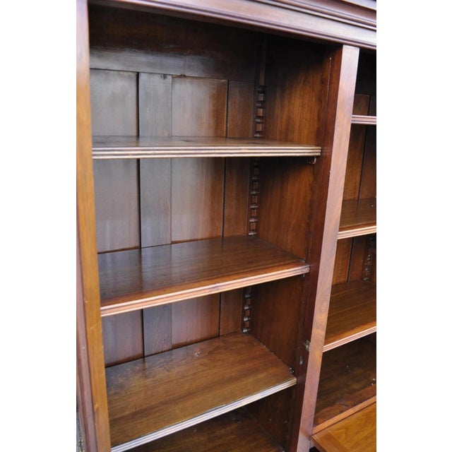 Antique Eastlake Victorian Walnut Wavy Glass Triple Bookcase Display Cabinet For Sale - Image 10 of 13