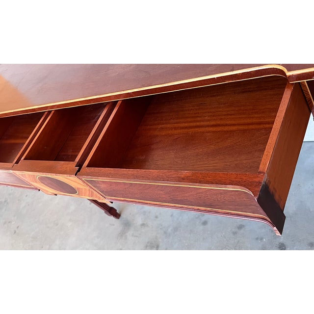 Early 20th French Oval Demilune Large Console Table With Marquetry and Drawers For Sale - Image 11 of 13