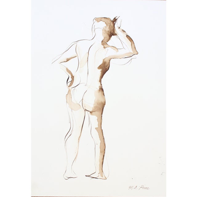 This nude figure drawing depicts a standing female nude back in a dramatic pose. Created by the artist with a nib pen and...